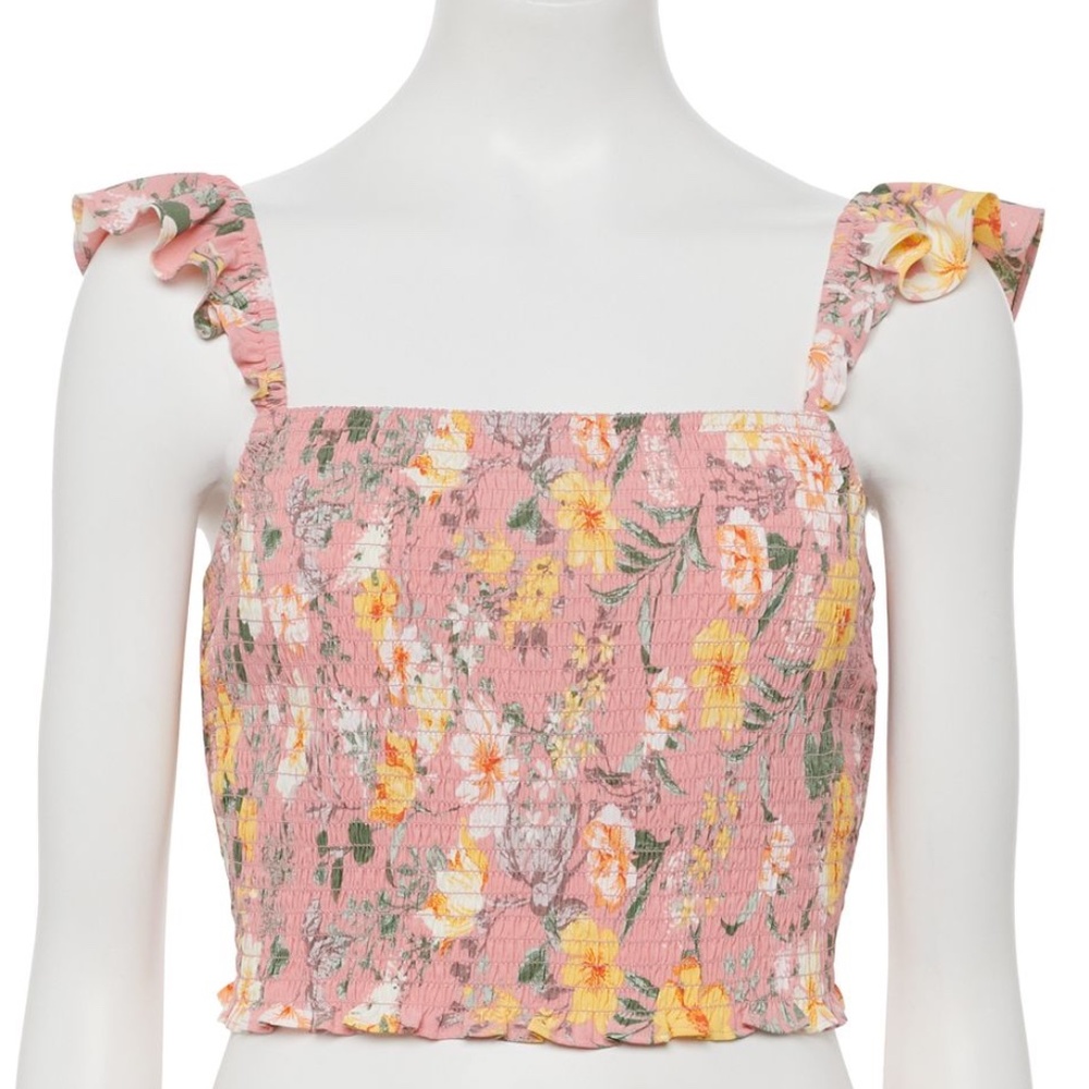 Lily Rose Smocked Ruffle Tank Top -Juniors (Mauve Floral)